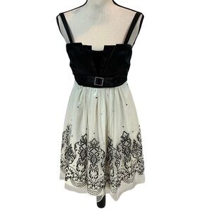 Sequin Hearts A Line Sleeveless Embroidered Sequin Dress - Black White - size 7